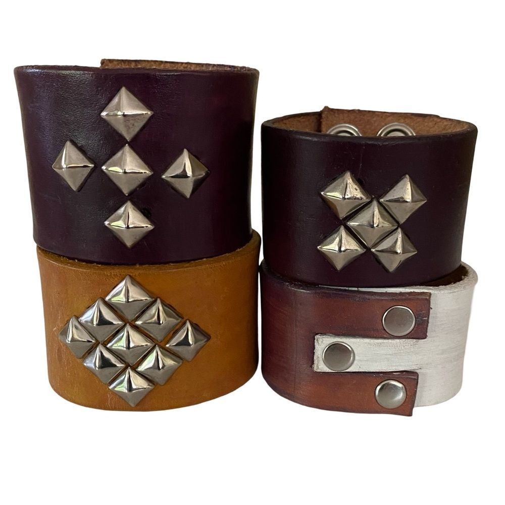 Handcrafted Leather Studded Cuff Bracelet Bundle